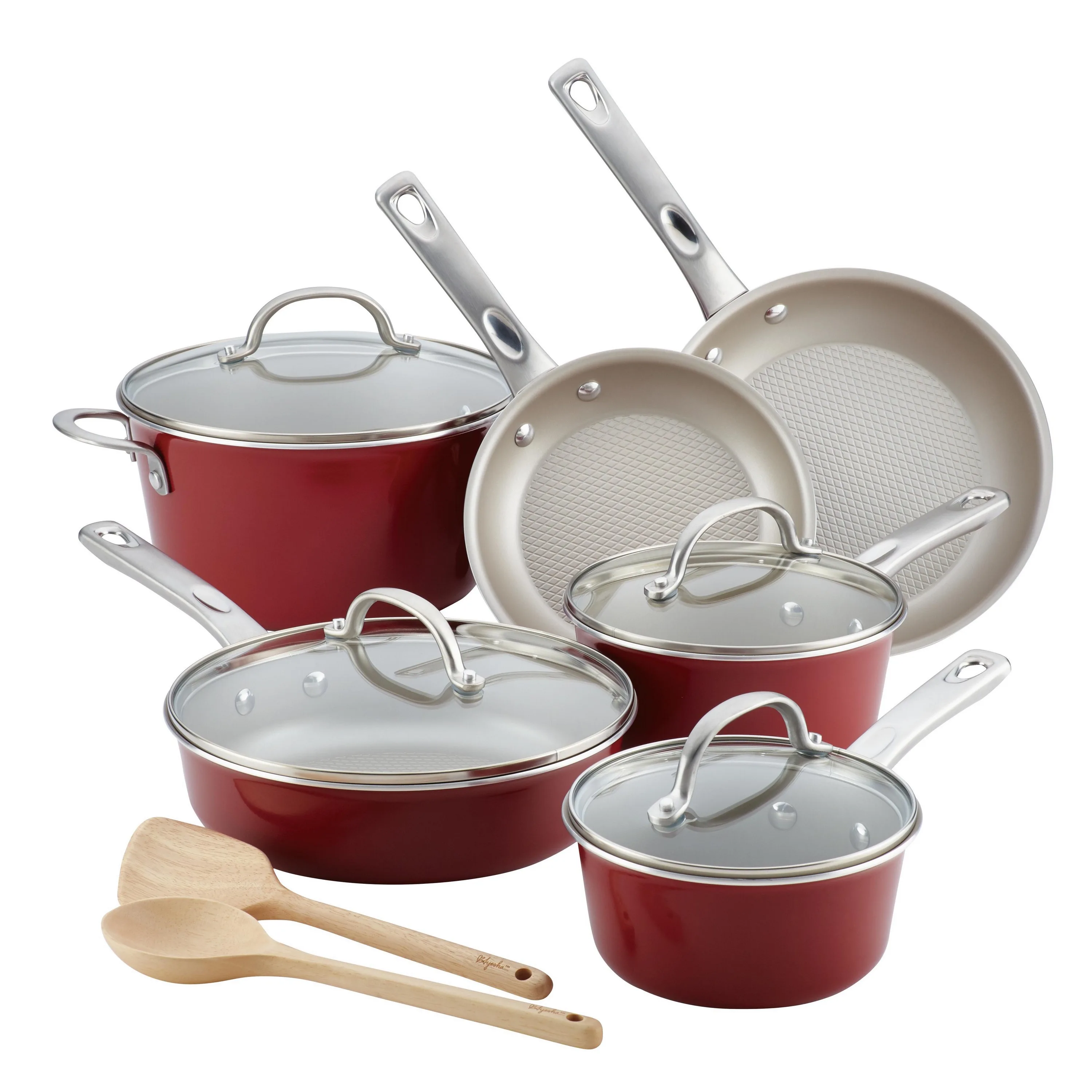 Ayesha Curry 12Pc Home Collection Nonstick Cookware Set Sienna Red