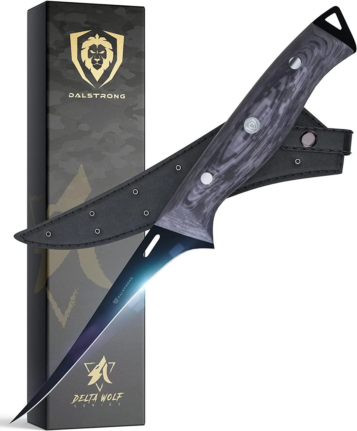 Dalstrong 6" Fillet Knife - Delta Wolf Series - High Carbon Steel - Camo Handle - Leather Sheath