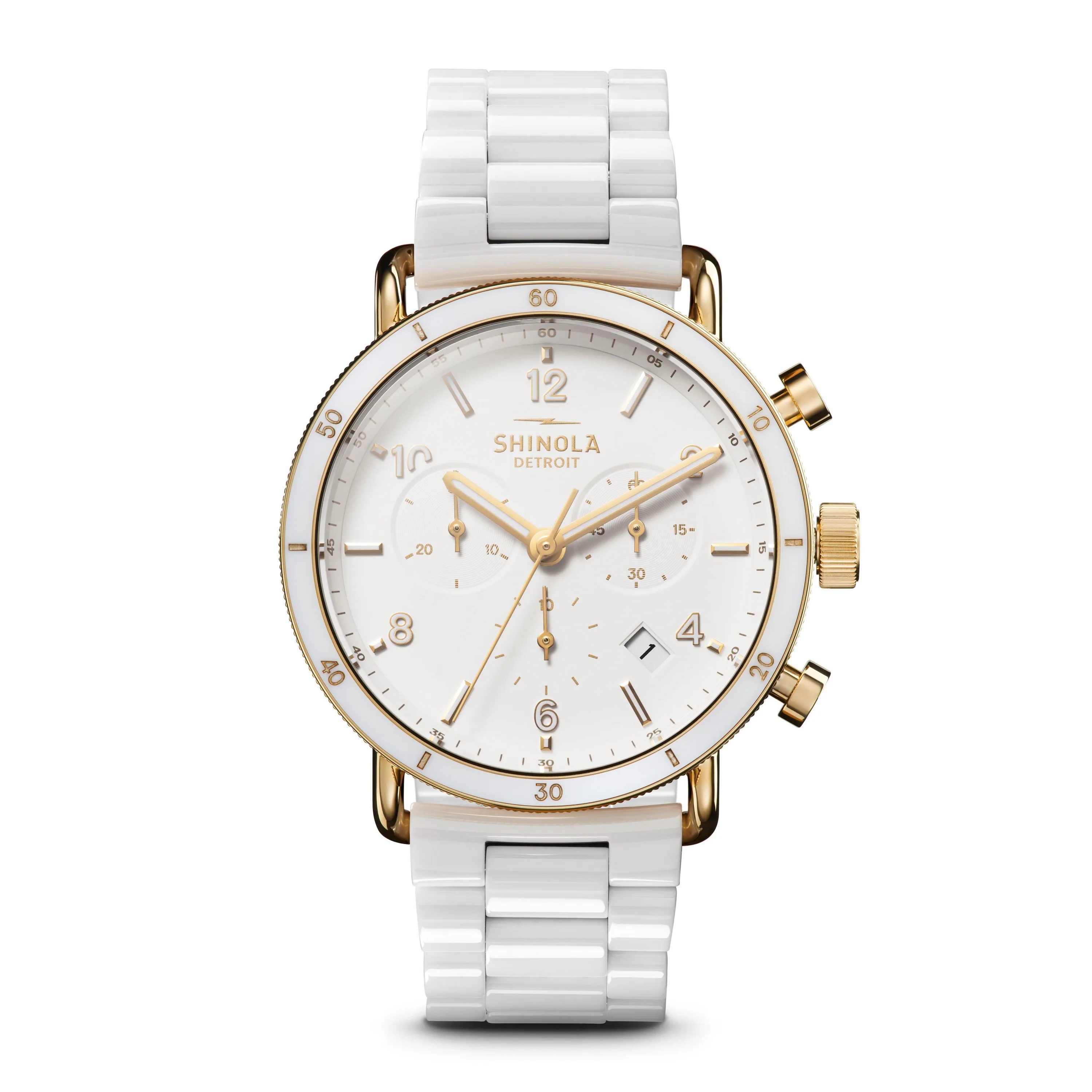 Shinola Ladies' Canfield Sport Chronograph White Ceramic Watch White Dial