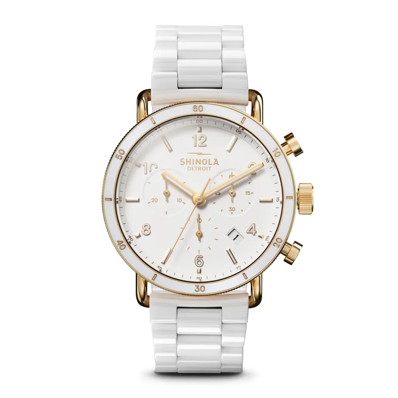 Shinola Ladies' Canfield Sport Chronograph White Ceramic Watch White Dial
