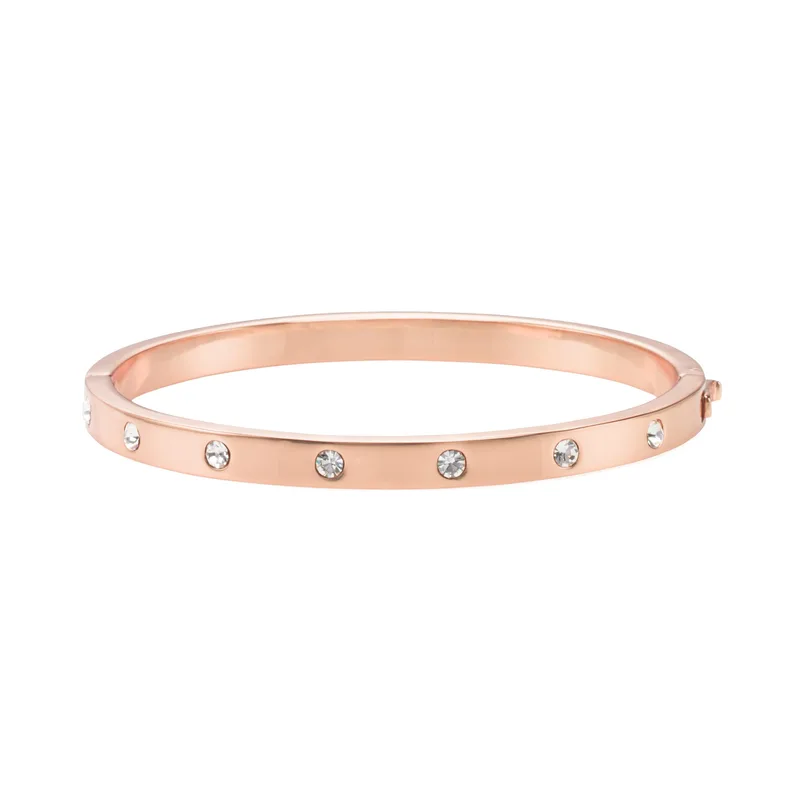 kate spade new york Set In Stone Metal Stone Hinged Bangle - Clear/Rose Gold