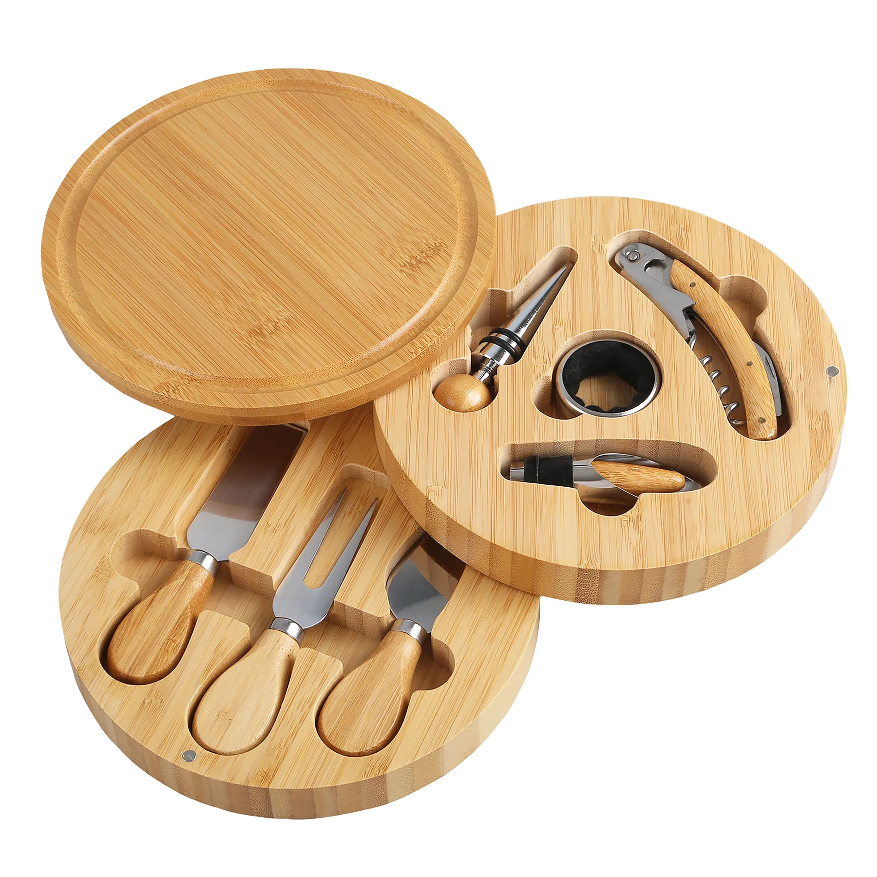 8 Piece Swivel Top Bamboo Cheese Board Set view 2
