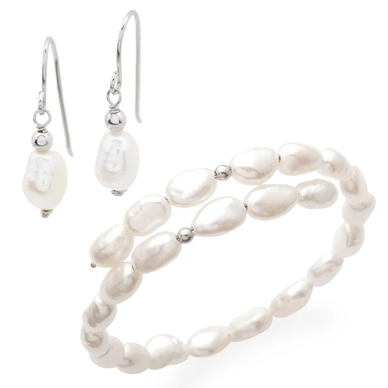 Jilco Inc Pearl Earrings And Bracelet Set