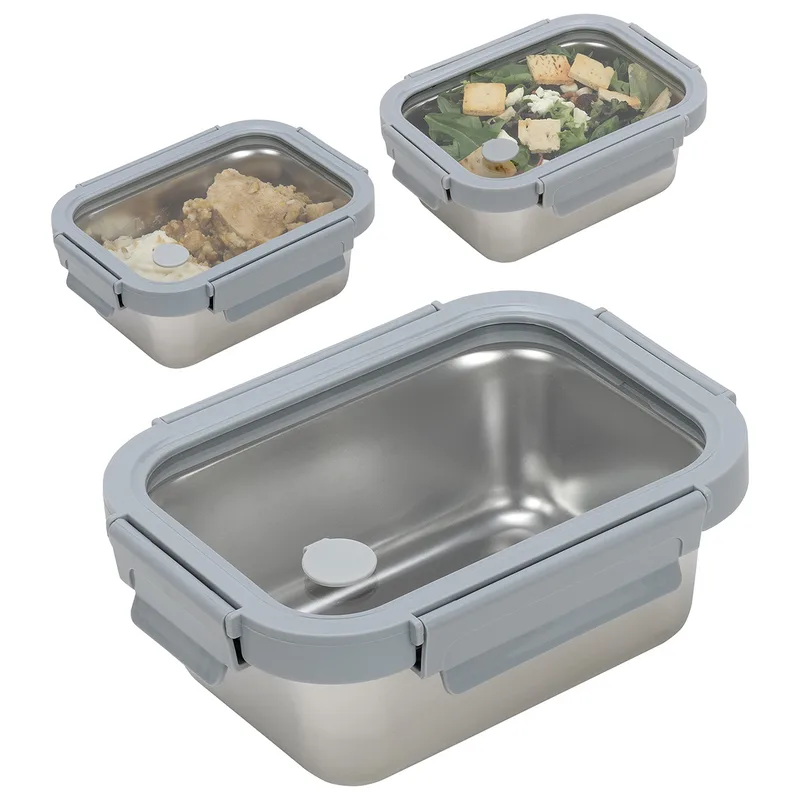 Heat 'N Eat Microwaveable Stainless Steel Lunch Box with Vented Glass Lid view 2