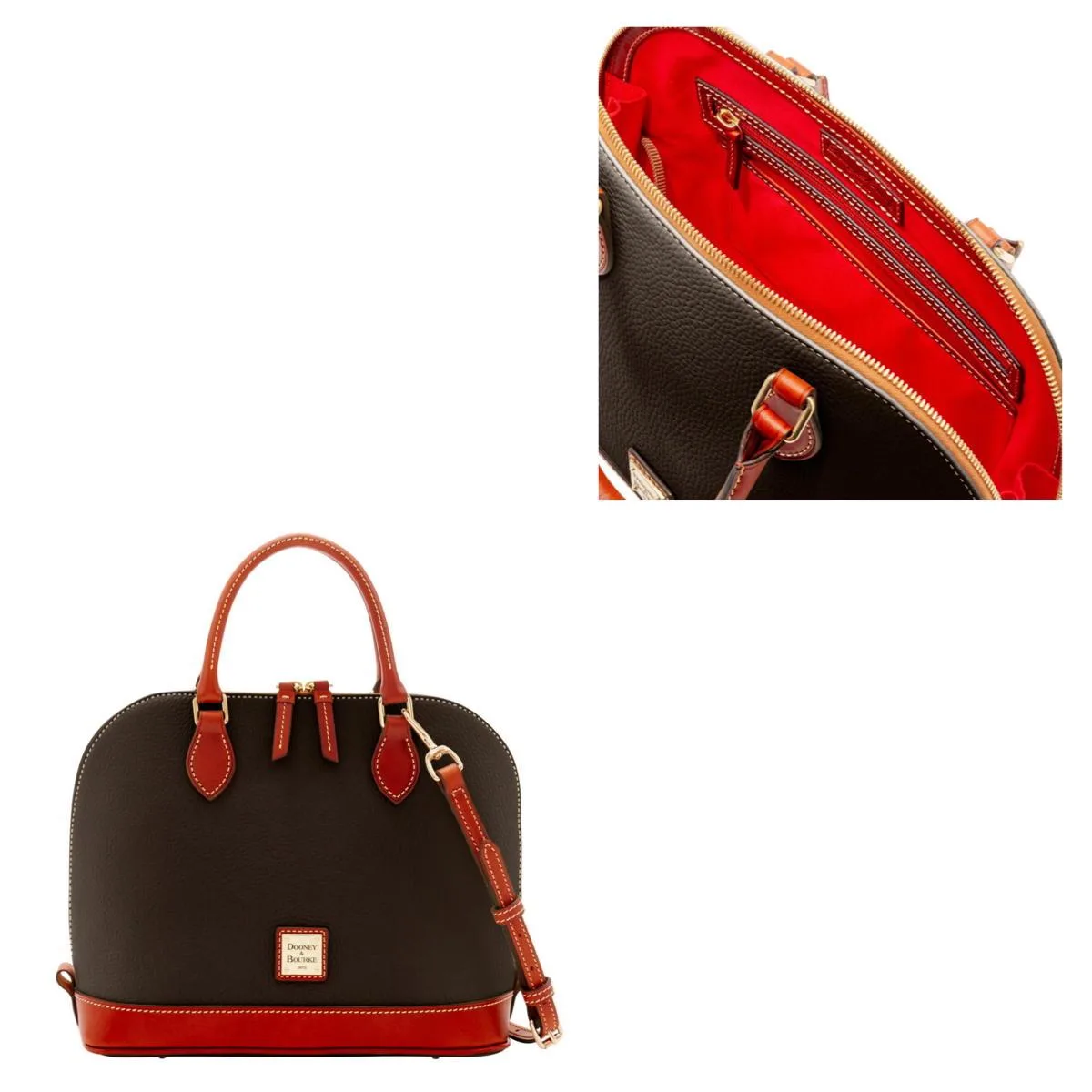 Dooney & Bourke Brown Pebble Grain Zip Zip Satchel
