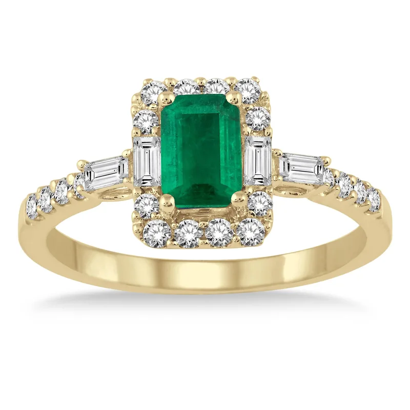 Jilco Inc Yellow Gold Emerald And Diamond Ring - Size 6