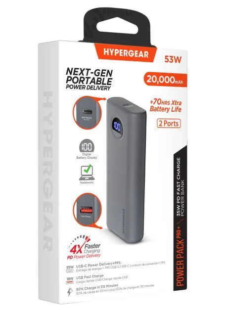 HYPERCEL Hypergear 20,000Mah 35W Pd W/Digital Power Bank Grey
