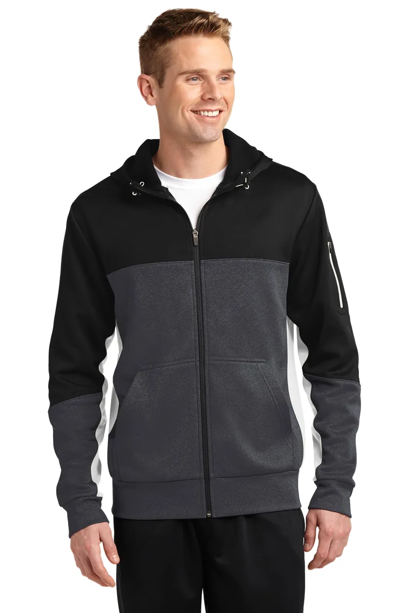 Sport-Tek® Tech Fleece Colorblock Full-Zip Hooded Jacket.