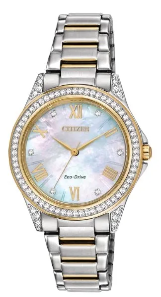 Citizen® Ladies' Drive POV Eco-Drive® Pink Two-Tone MOP Dial Watch, w/Brilliant Crystals
