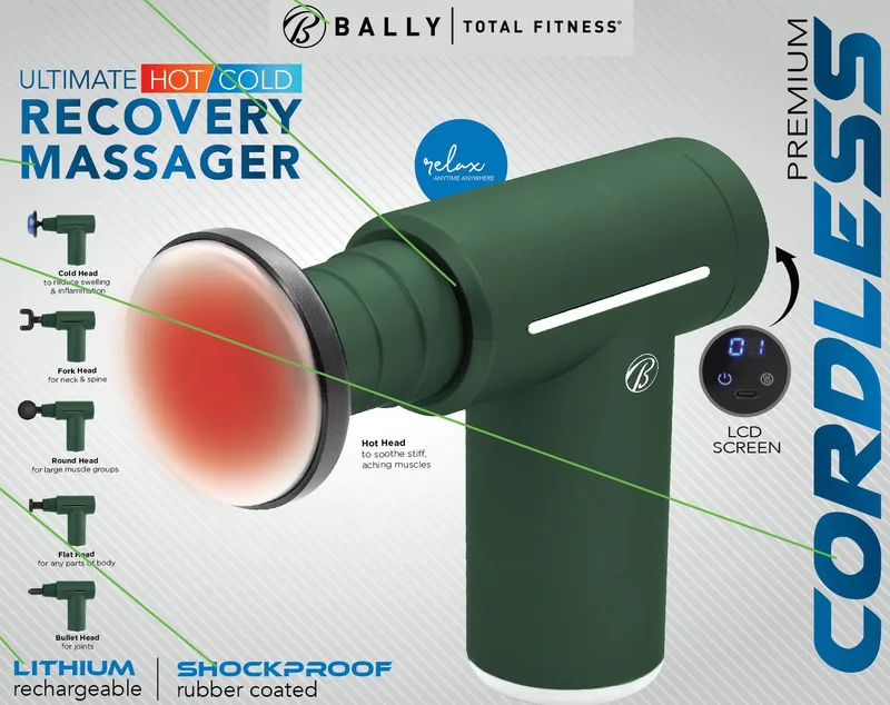 Health, Beauty & Fitness Bally Cordless Rechargeable Hot/Cold Percussion Massager Gun - Green