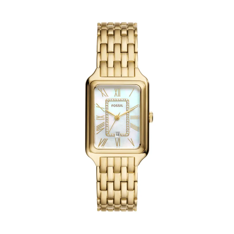 Fossil Ladies' Raquel Gold-Tone Stainless Steel Rectangular Watch Mop Dial