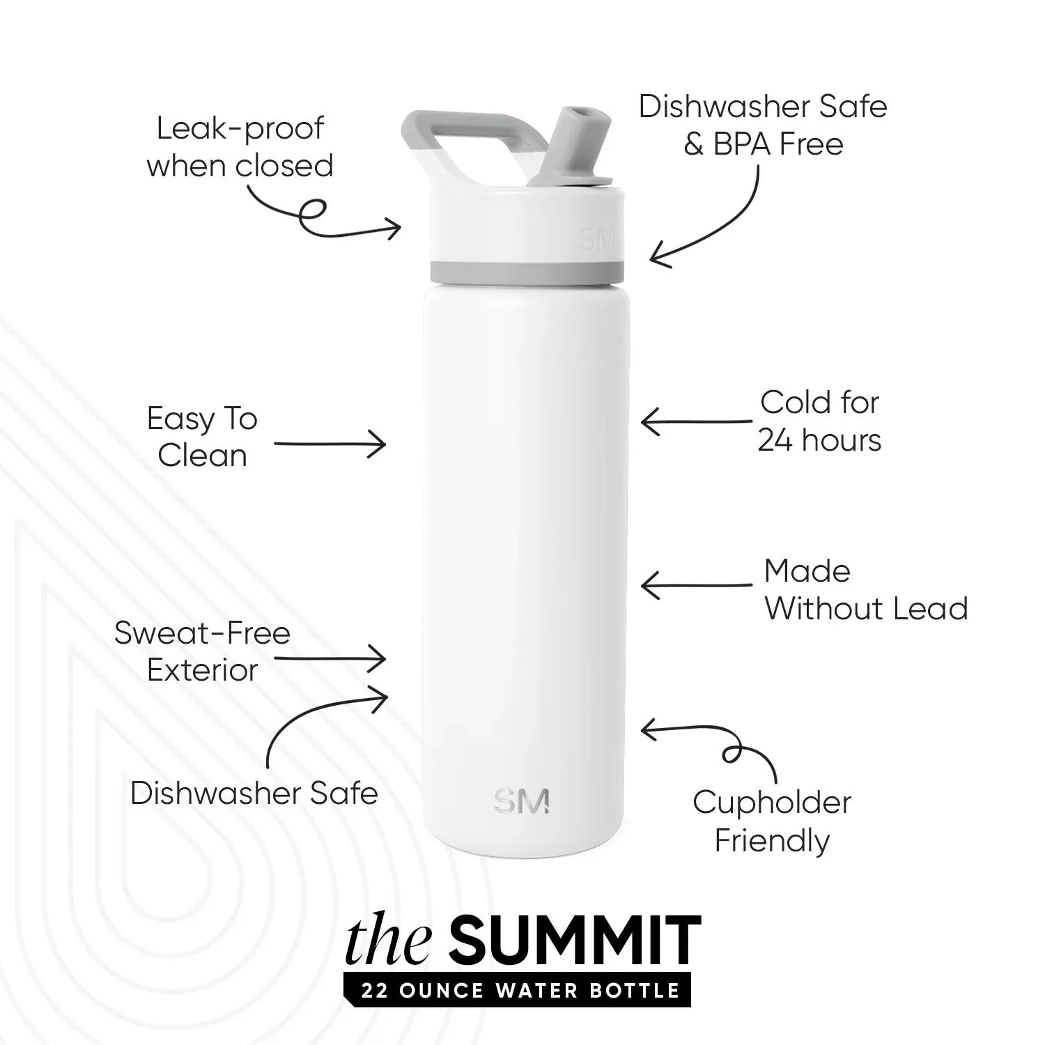 22 oz Simple Modern® Stainless Steel Double-Walled Insulated Summit Water Bottle with Straw Lid view 3