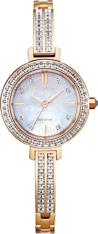 Citizen Watch Ladies' Silhouette Crystal Eco-Drive Watch Rose Gold-Tone w/Mop Dial
