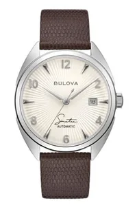 Citizen® Bulova Frank Sinatra Men's Automatic Brown Lizard Strap Watch w/Silver White Dial