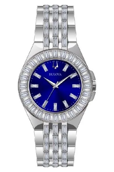 Bulova Watches Ladies' Crystal Stainless Steel Bracelet Watch, Blue Dial