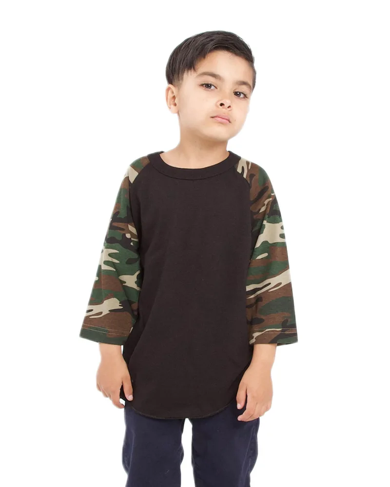 SHAKA WEAR Youth Three-Quarter Sleeve Camo Raglan T-Shirt