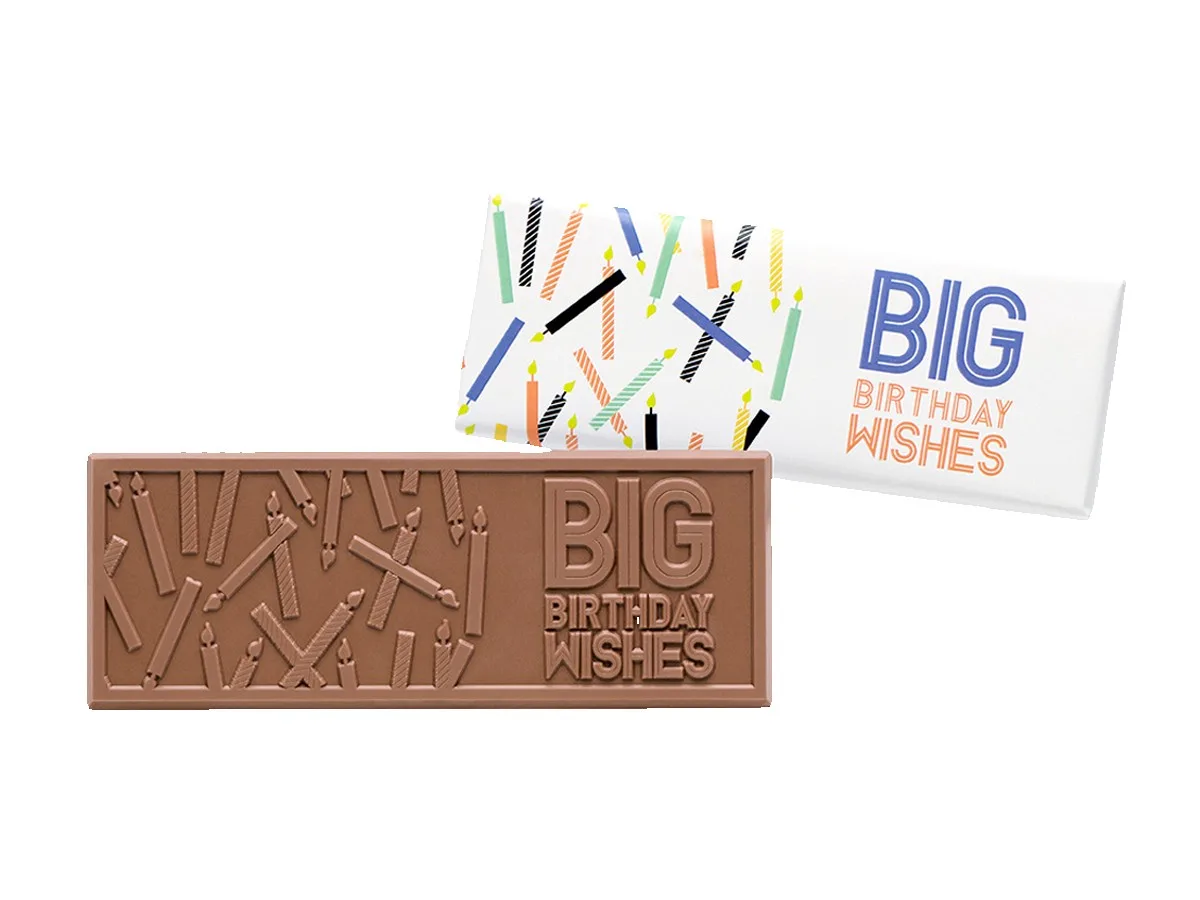 Birthday Wishes 2"x5" Themed Milk Chocolate Wrapper Bar