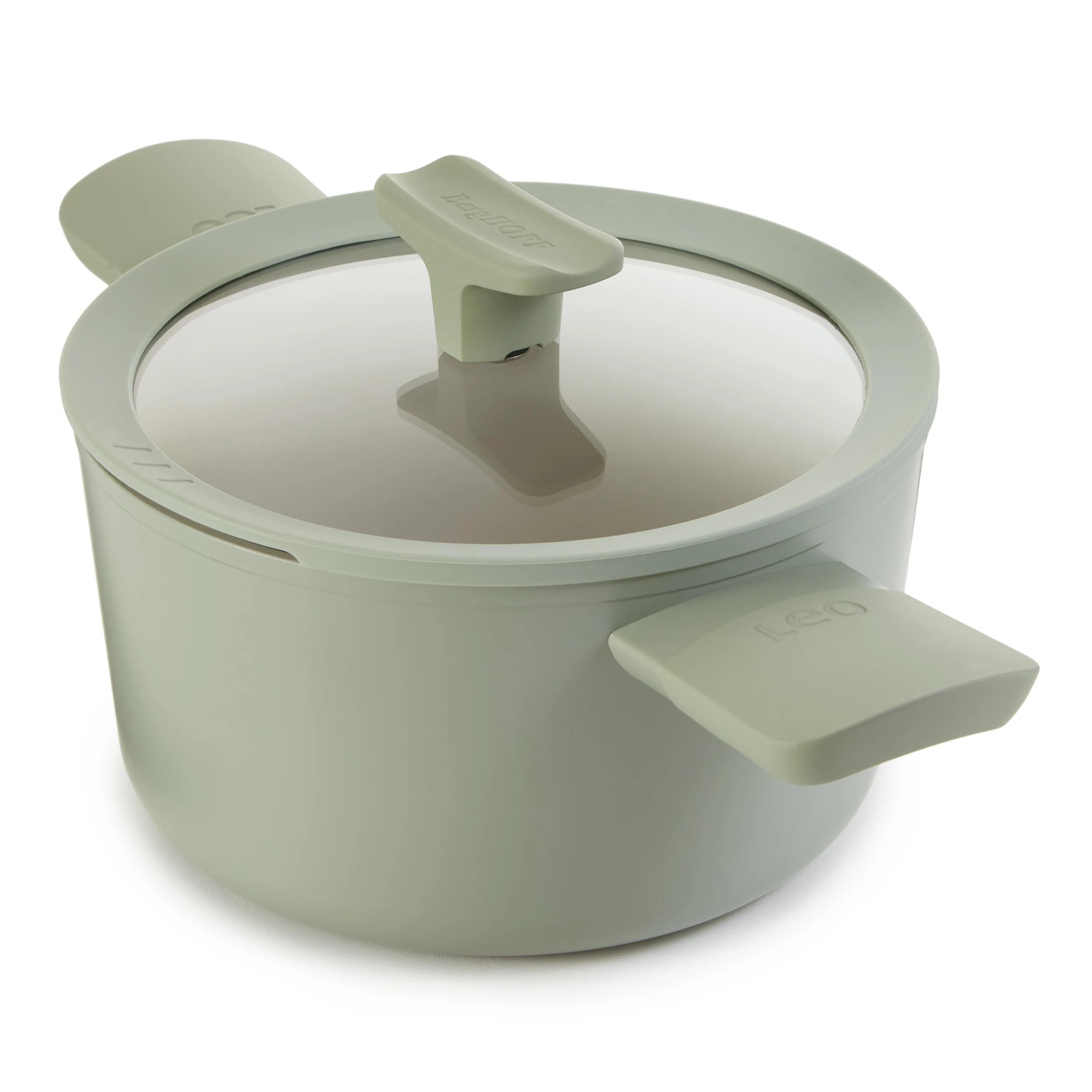 BergHoff Leo Balance Ns Ceramic Stockpot 8", 3.3Qt. w/Glass Lid, Recycled Aluminum, Sage