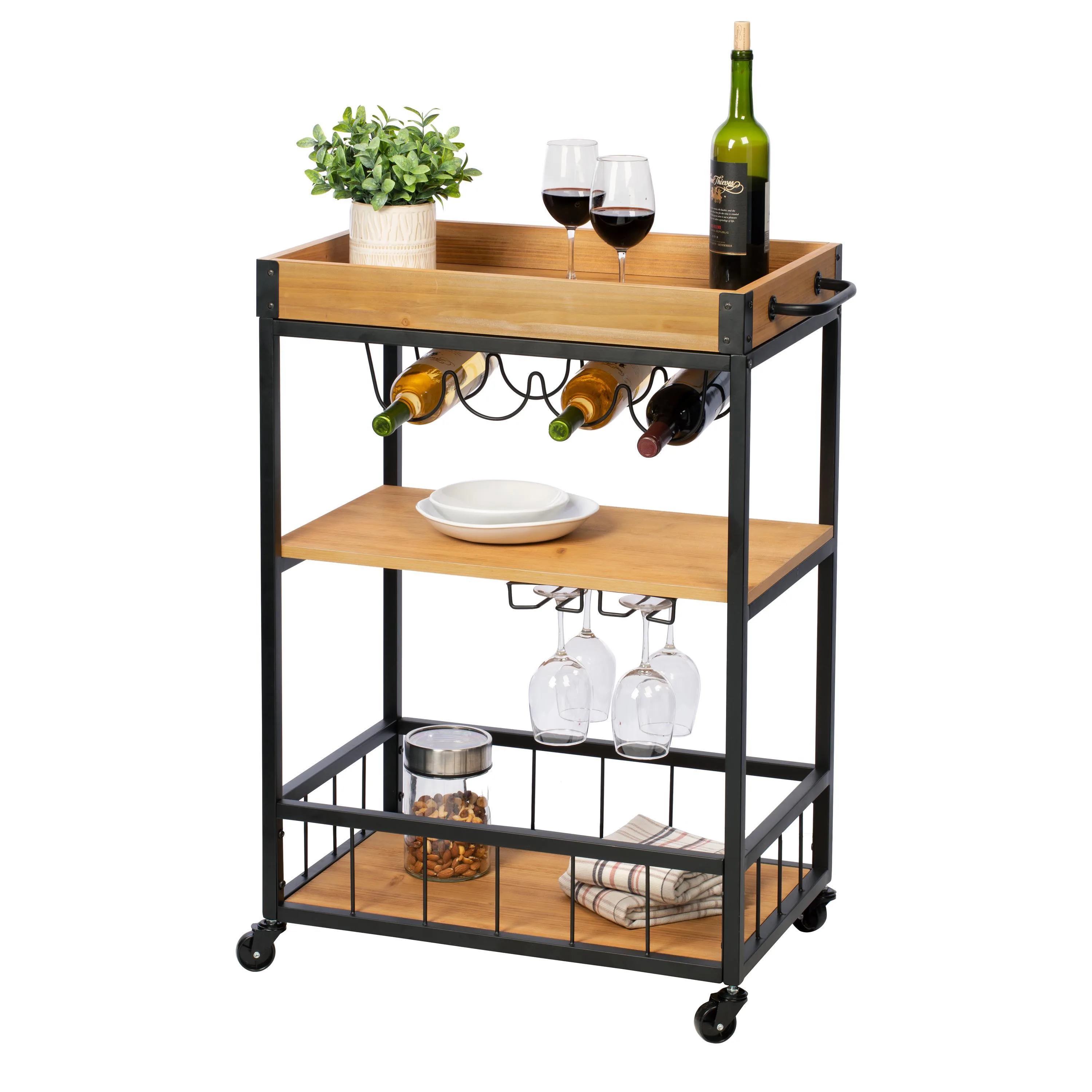 Honey-Can-Do Industrial Rolling Bar Cart W/ Removable Serving Tray