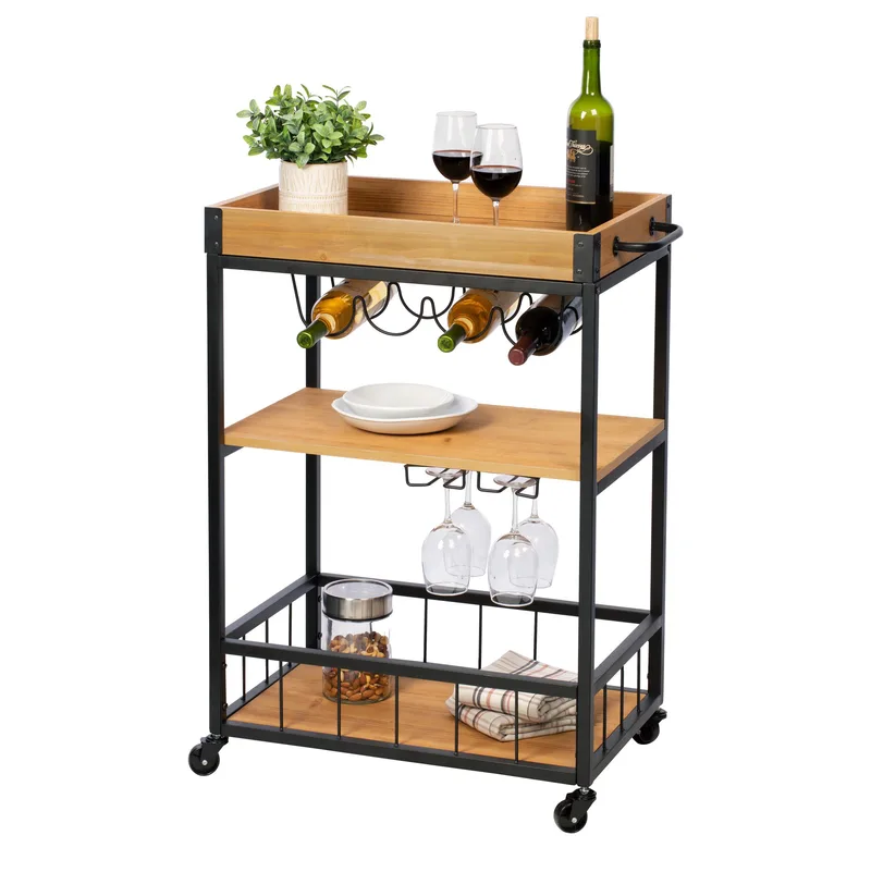 Honey-Can-Do Industrial Rolling Bar Cart W/ Removable Serving Tray