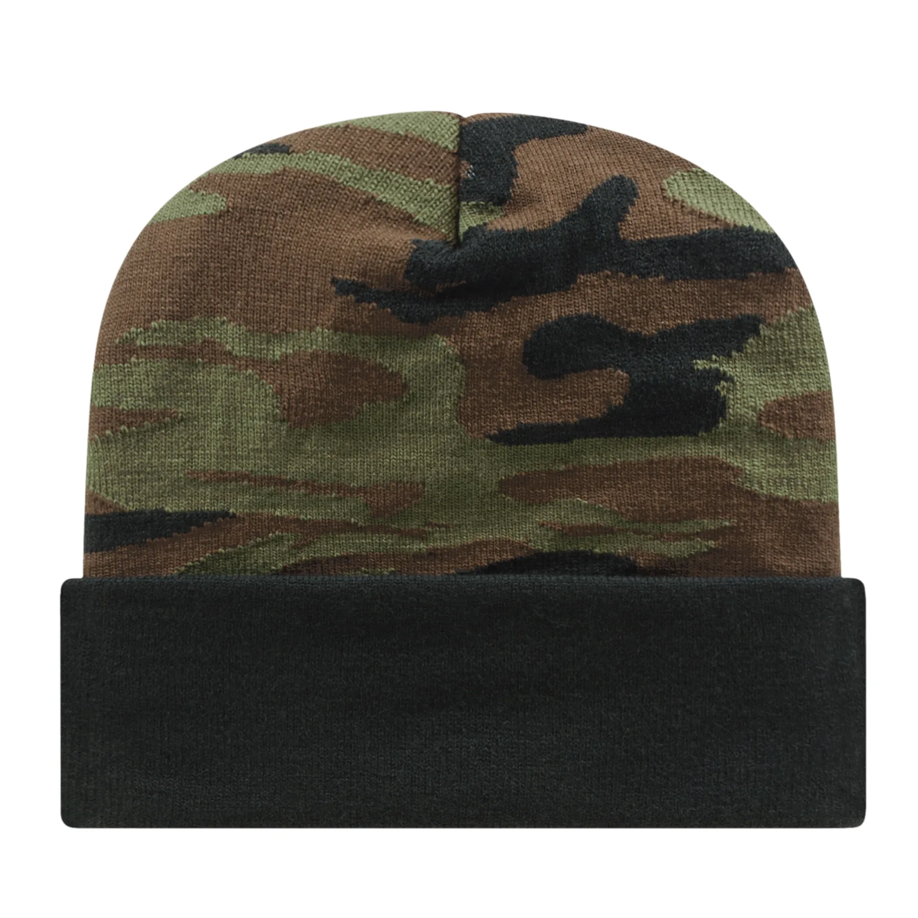 Woodland Camouflage Knit Cap with Solid Color Cuff view 2