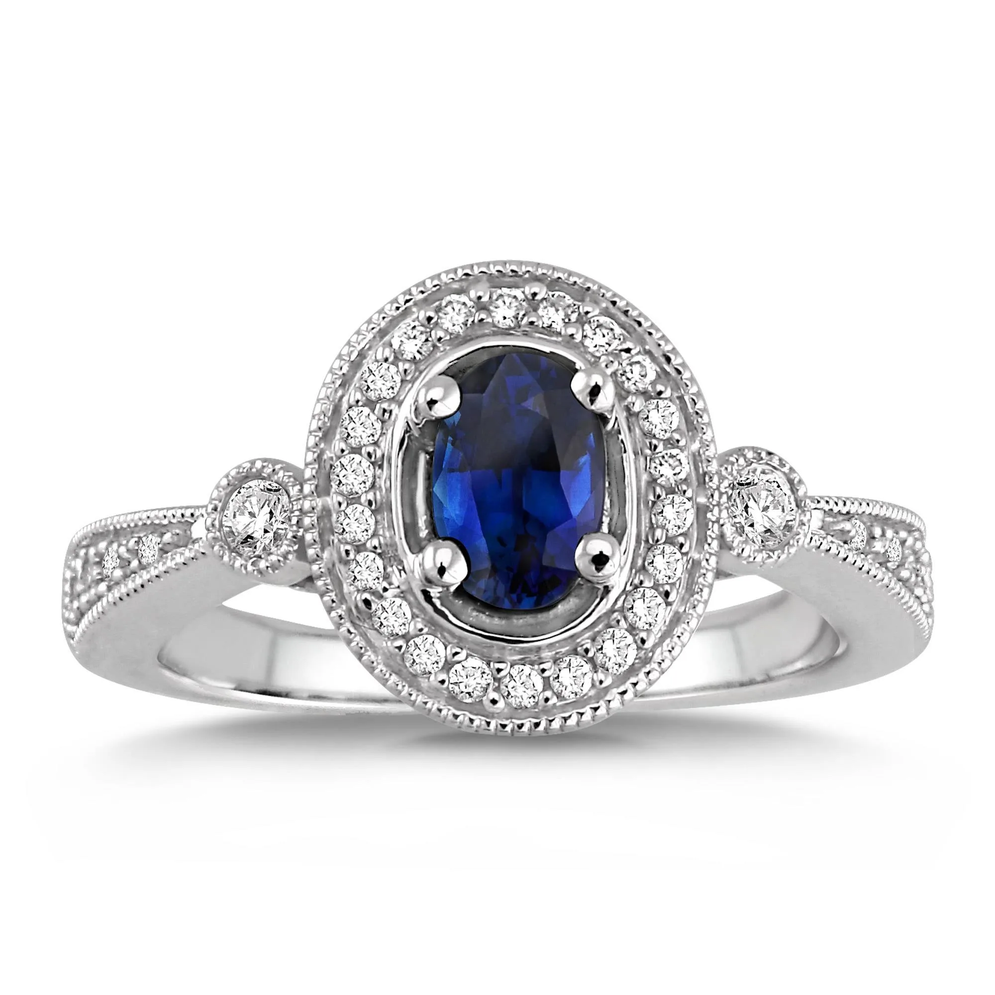 Jilco Inc Oval Diamond & Sapphire Ring - Size 7
