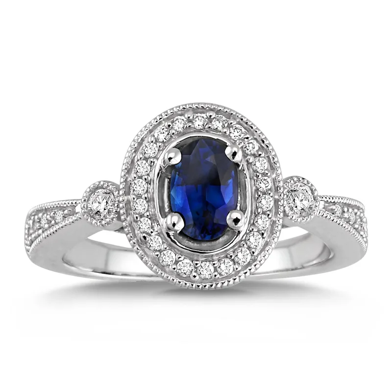 Jilco Inc Oval Diamond & Sapphire Ring - Size 7