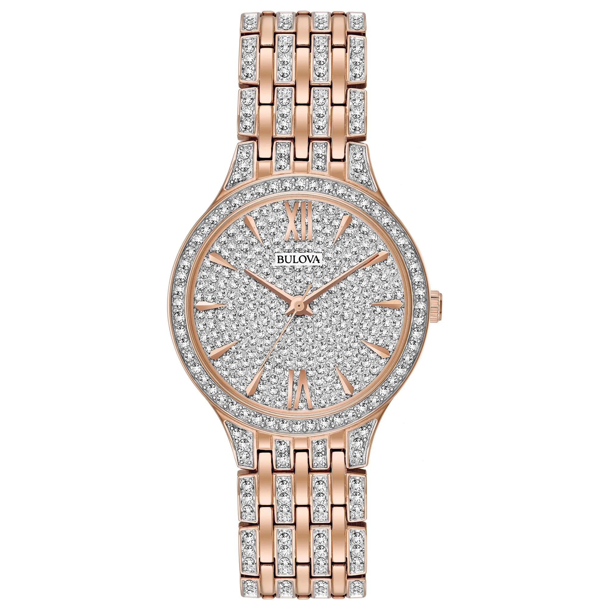 Bulova Watches Ladies' Phantom Crystal Collection Full-Pave Dial And Rose Gold-Tone Ss Bracelet