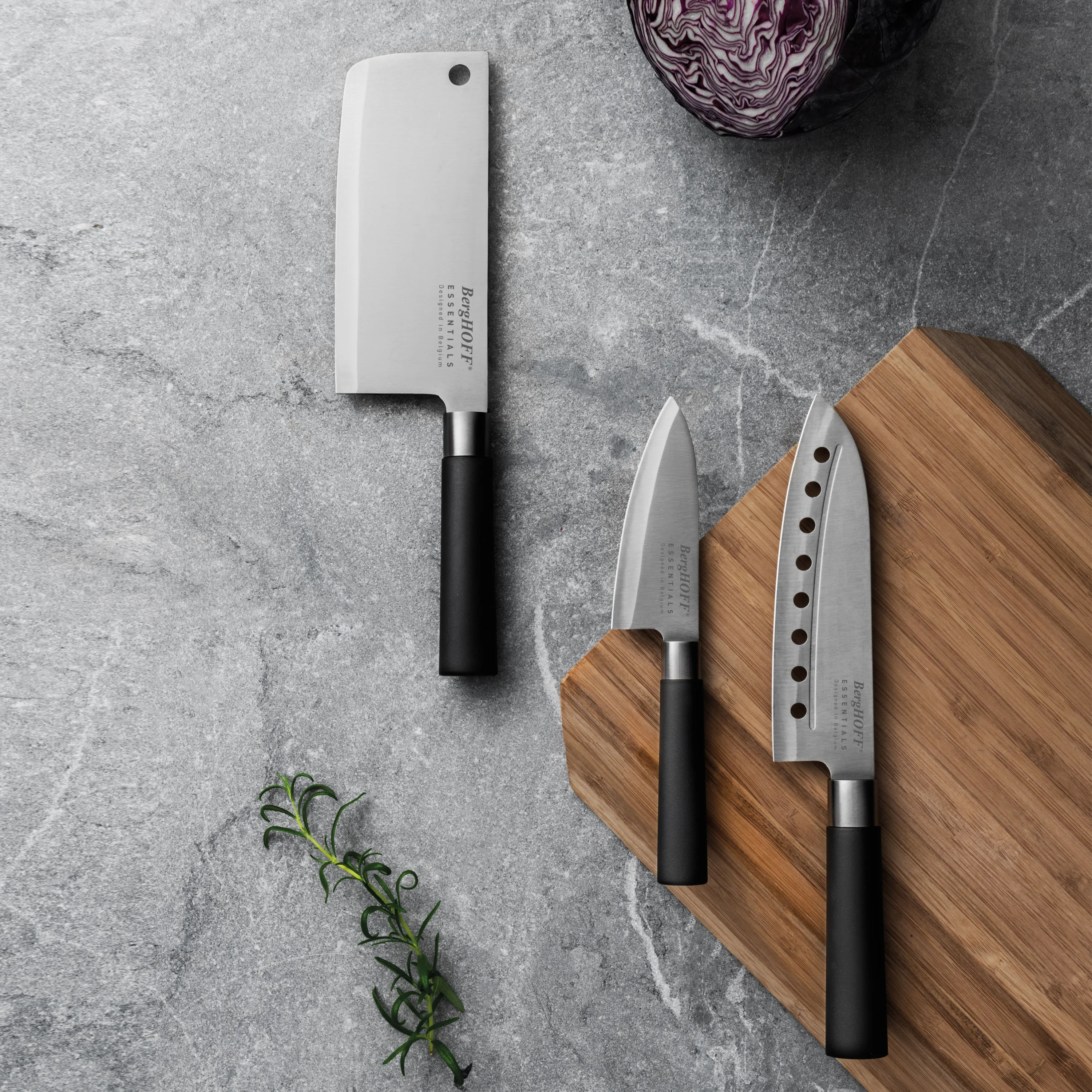 BergHoff® Essential Ss/Pp Handle Santoku Knife 7" W/ Holes Satin Finish