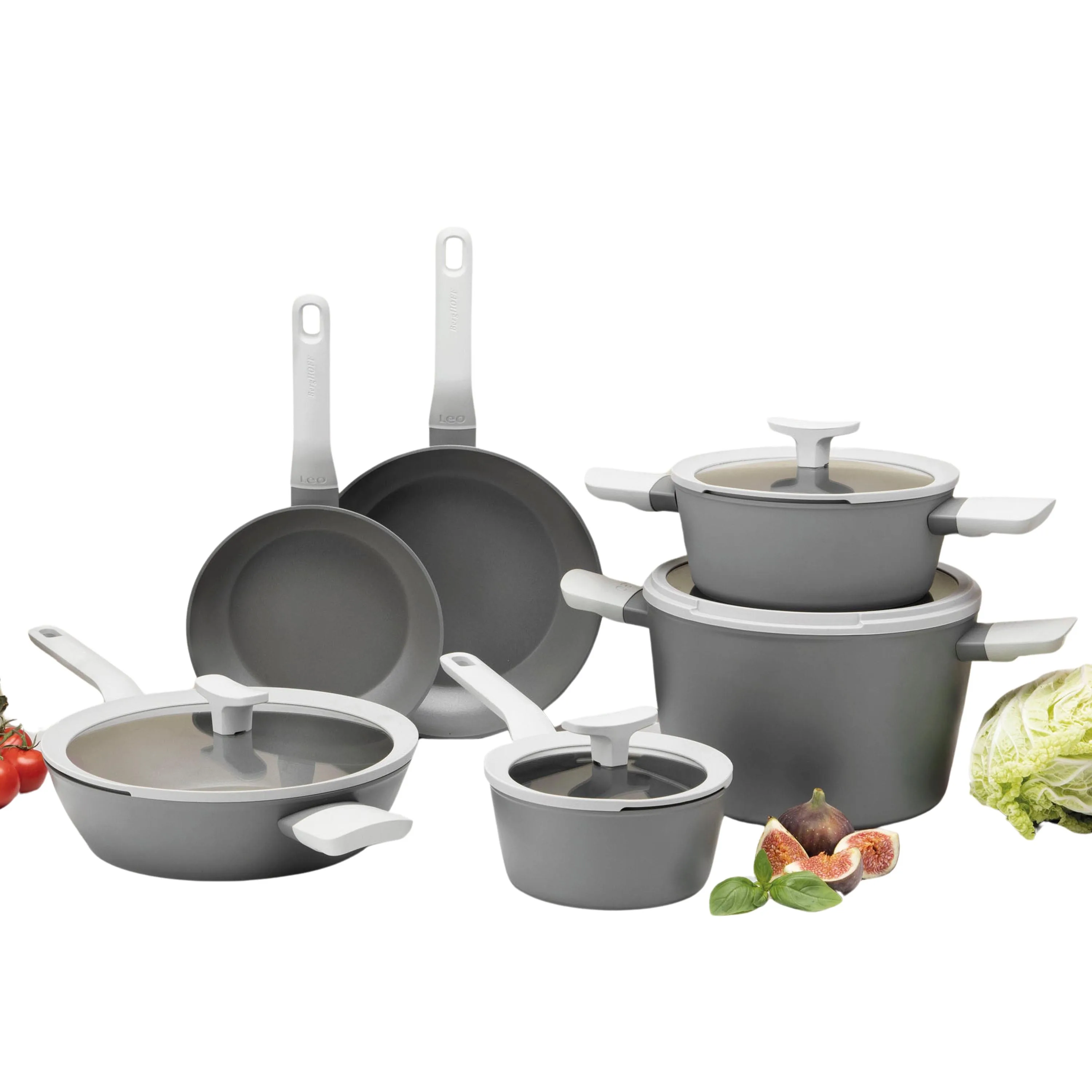 BergHoff Leo 10Pc Ceramic Ns Cookware Set, Grey