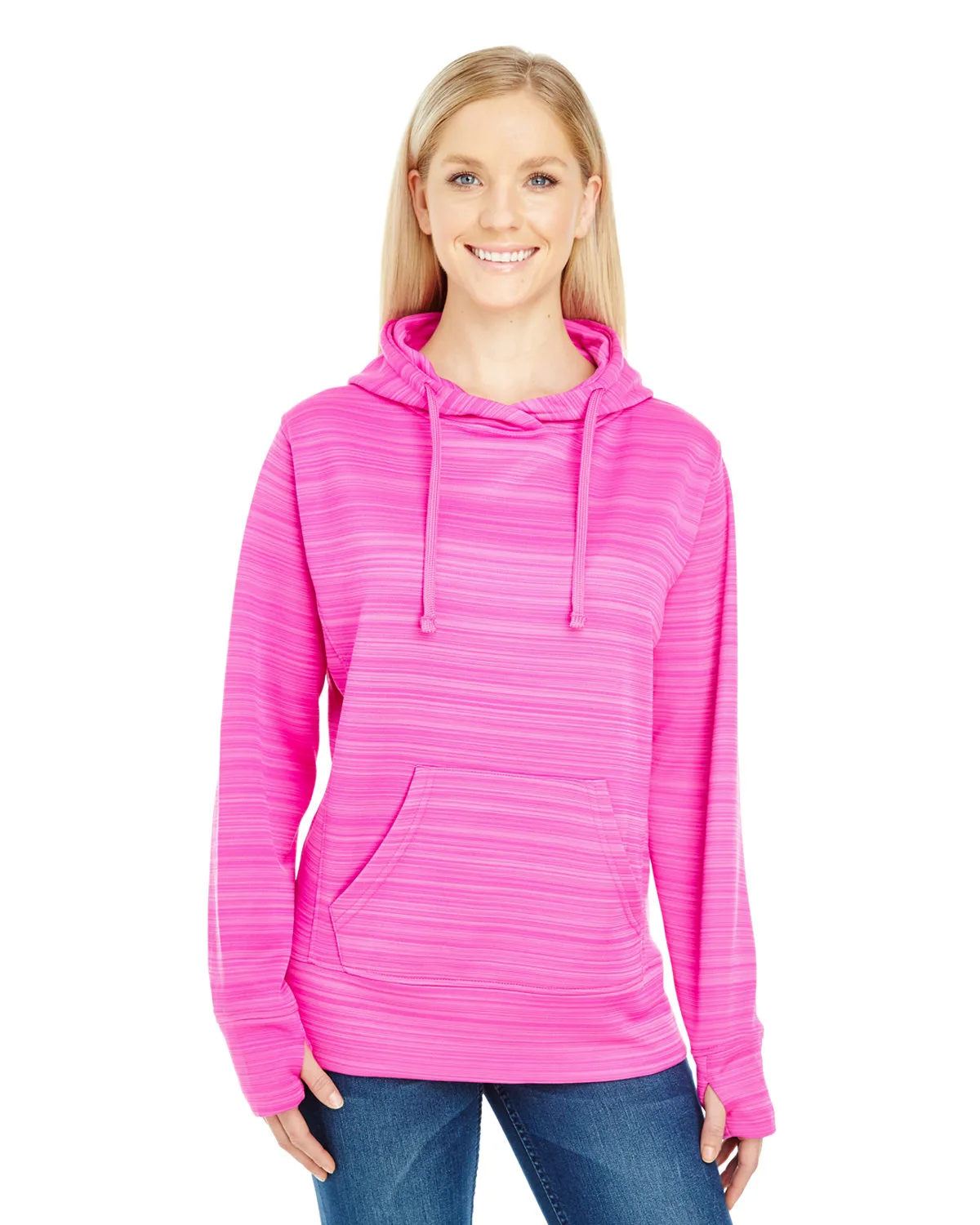 J AMERICA Ladies' Odyssey Striped Poly Fleece Lapover Hood view 4
