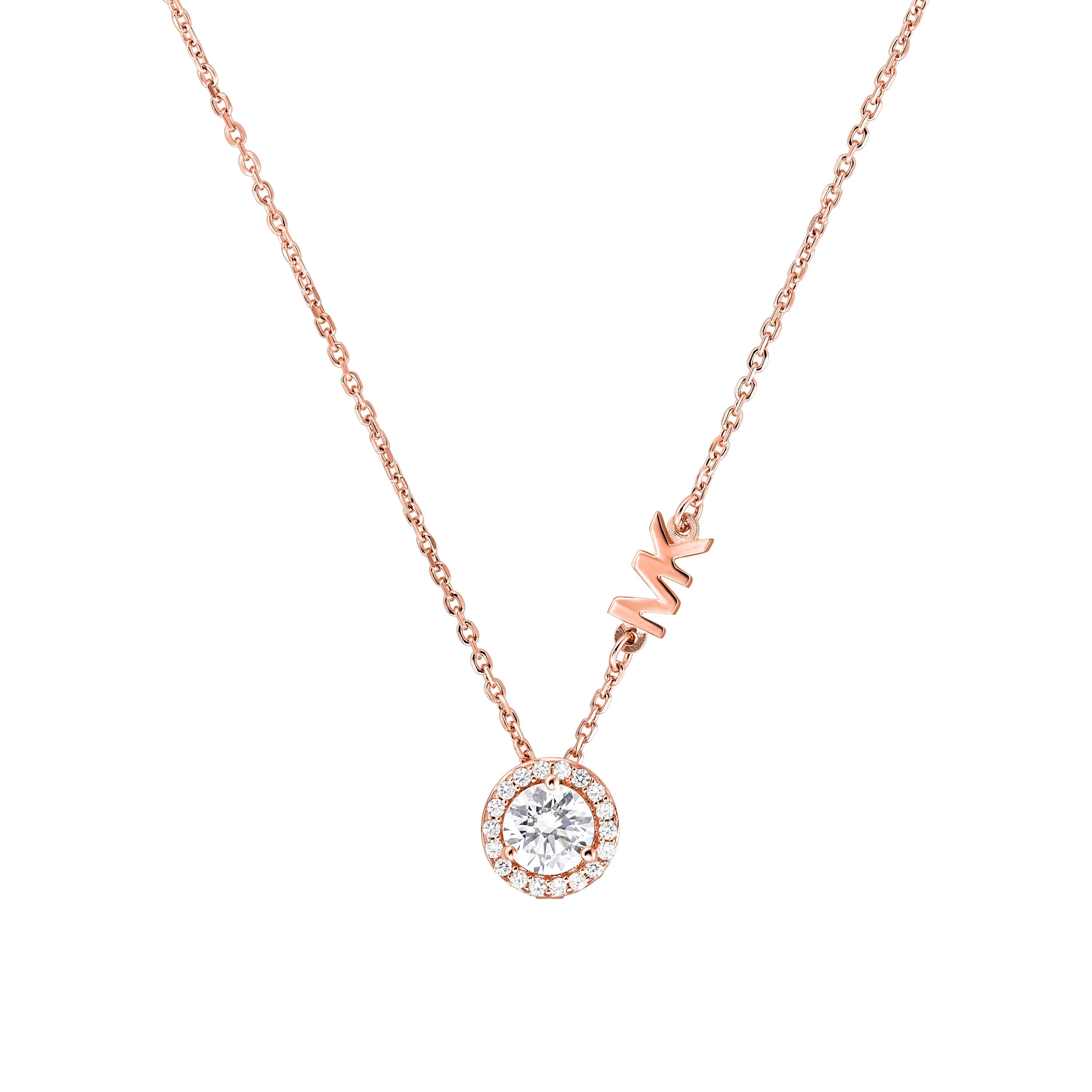 Michael Kors Sterling Silver Mk Logo Necklace Rose Gold