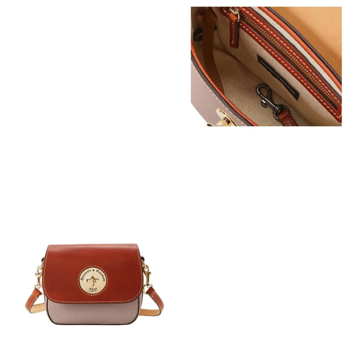 Dooney & Bourke Taupe Pebble Turnlock Flap Saddle