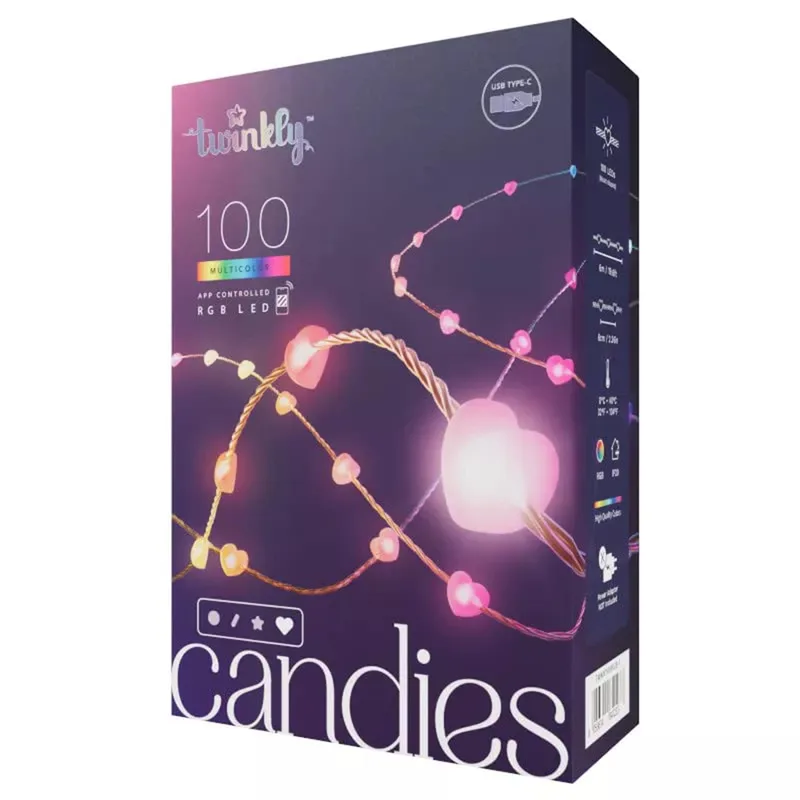 Twinkly - Candies 100L 8Mm Heart Shape Rgb Transp Usb-C