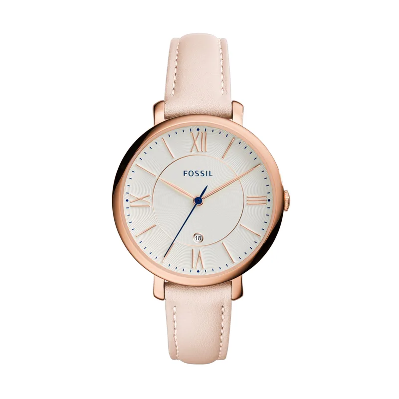 Fossil Ladies Jacqueline Blush Leather Strap Watch White Dial