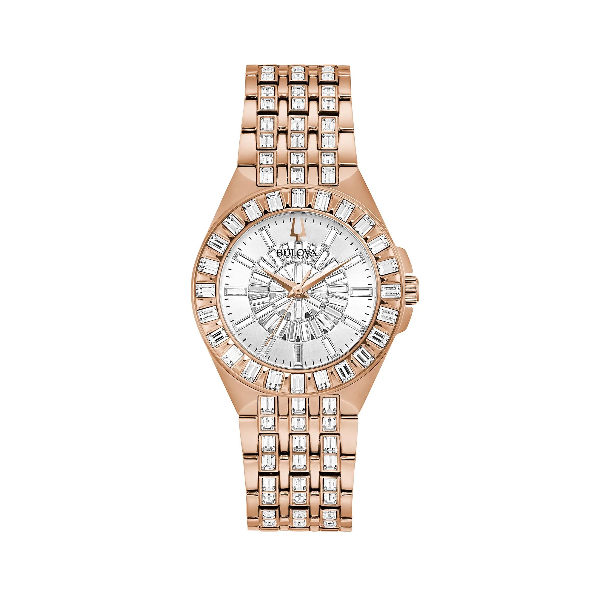 Bulova Watches Ladies' Phantom Crystal Collection Rose-Gold Baguette Crystal Dial And Bracelet