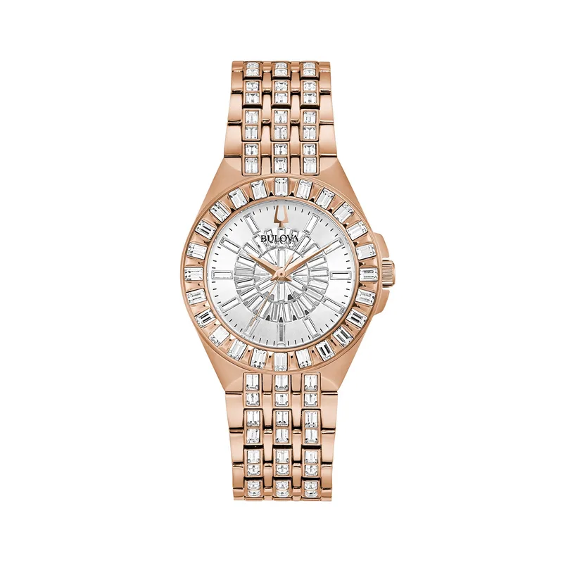 Bulova Watches Ladies' Phantom Crystal Collection Rose-Gold Baguette Crystal Dial And Bracelet