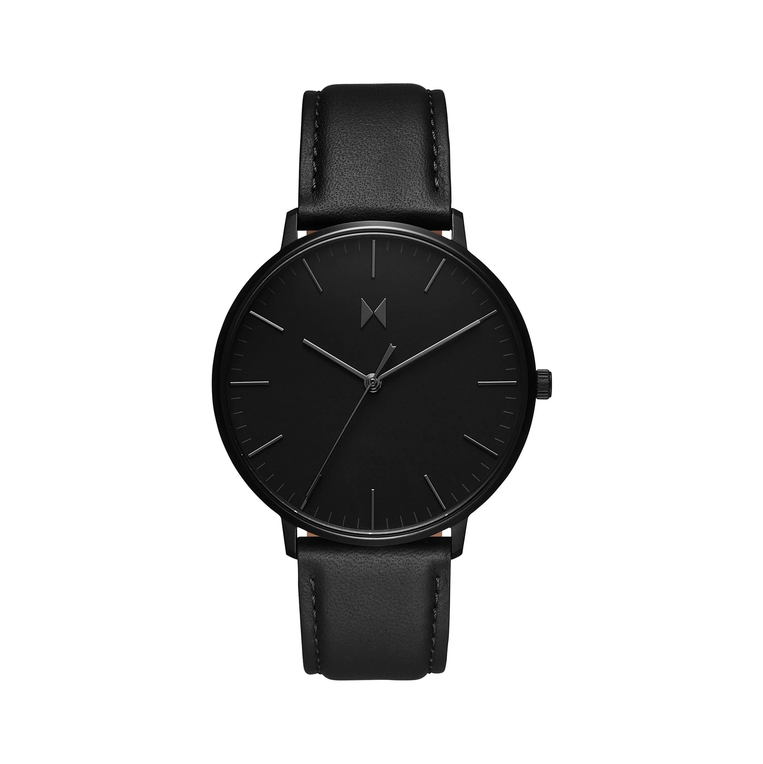 MVMT Mens Legacy Slim Panther Black Leather Strap Watch Black Dial