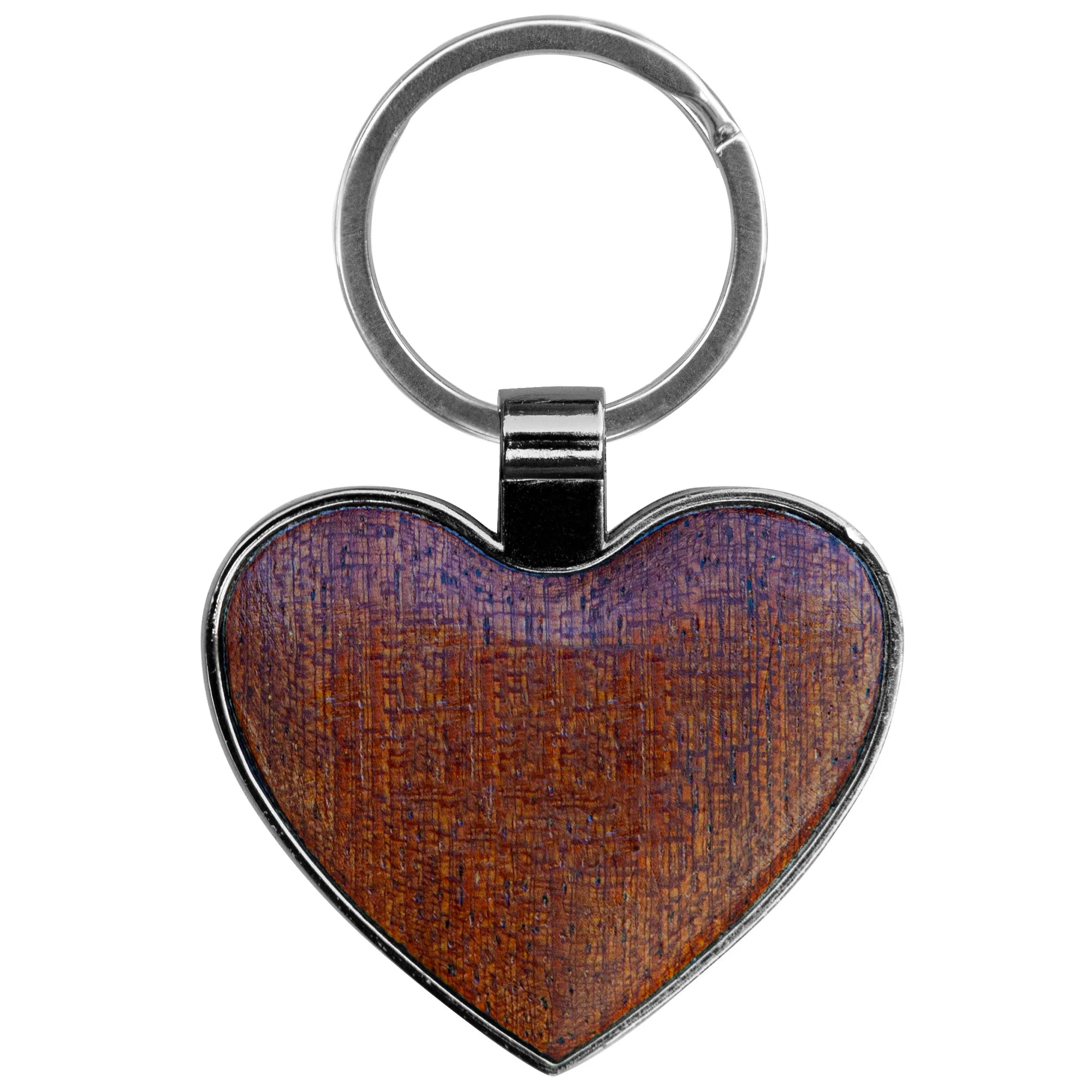 Heart-Shaped Beveled Wood Gun Metal Key Chain view 2