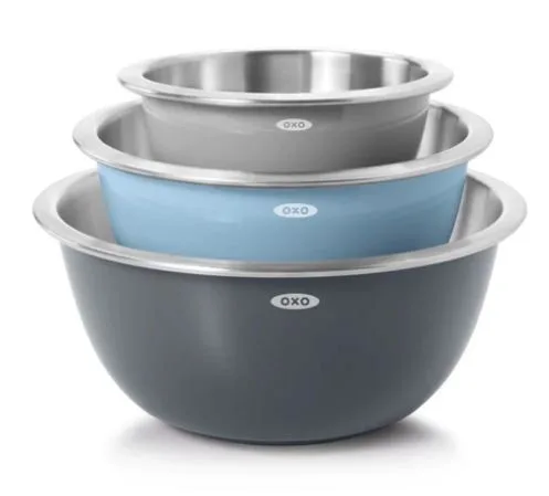 OXO Good Grips Stainless Steel Mixing Bowl Set Gray/Blue (3 Pieces)