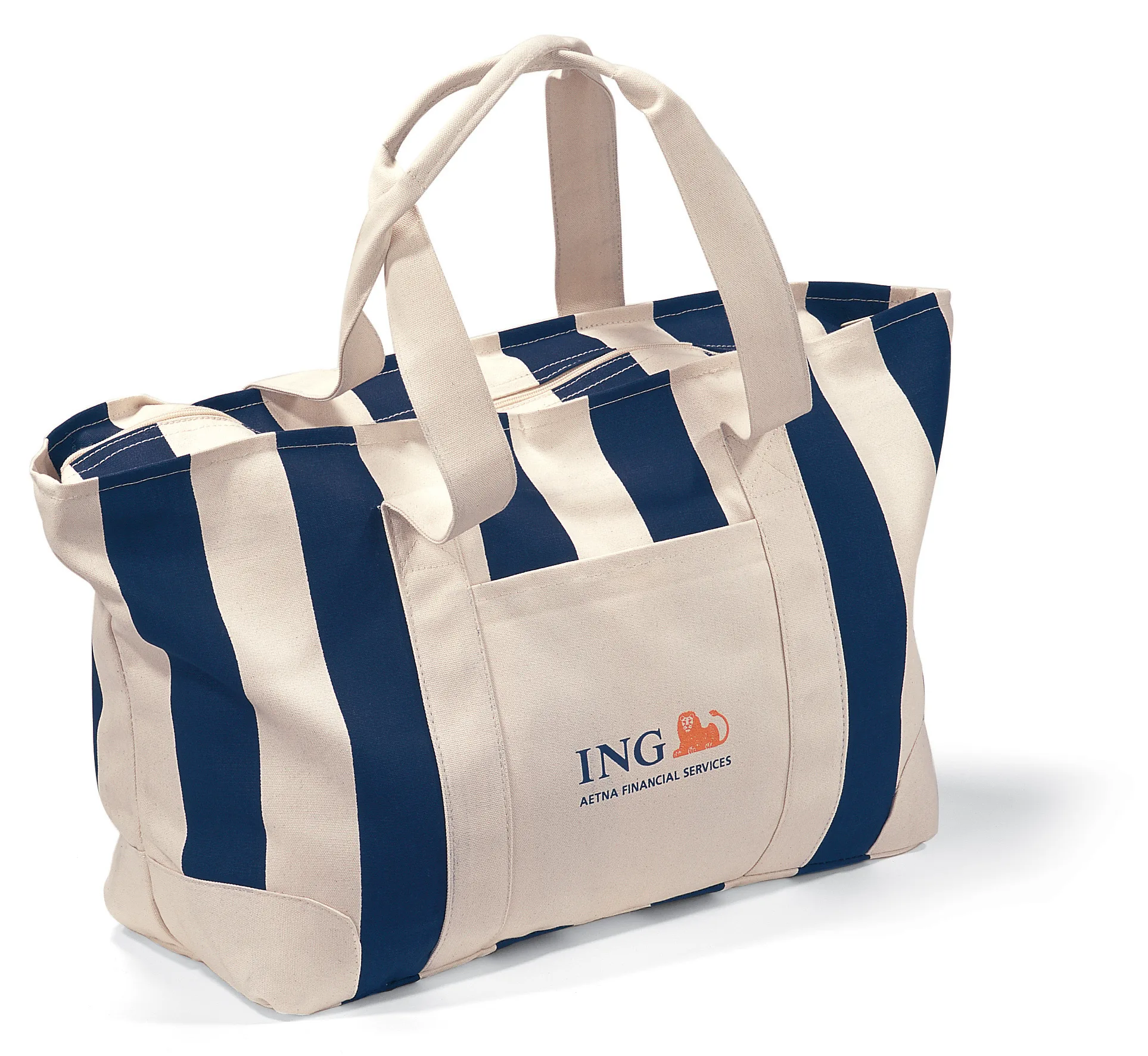 Large Striped Canvas Tote - Navy Blue