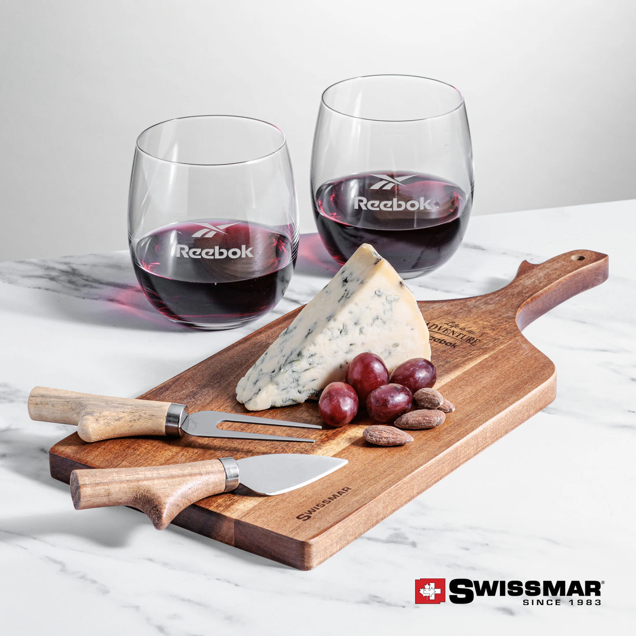 Swissmar® Paddle Board & 2 Stemless Wine