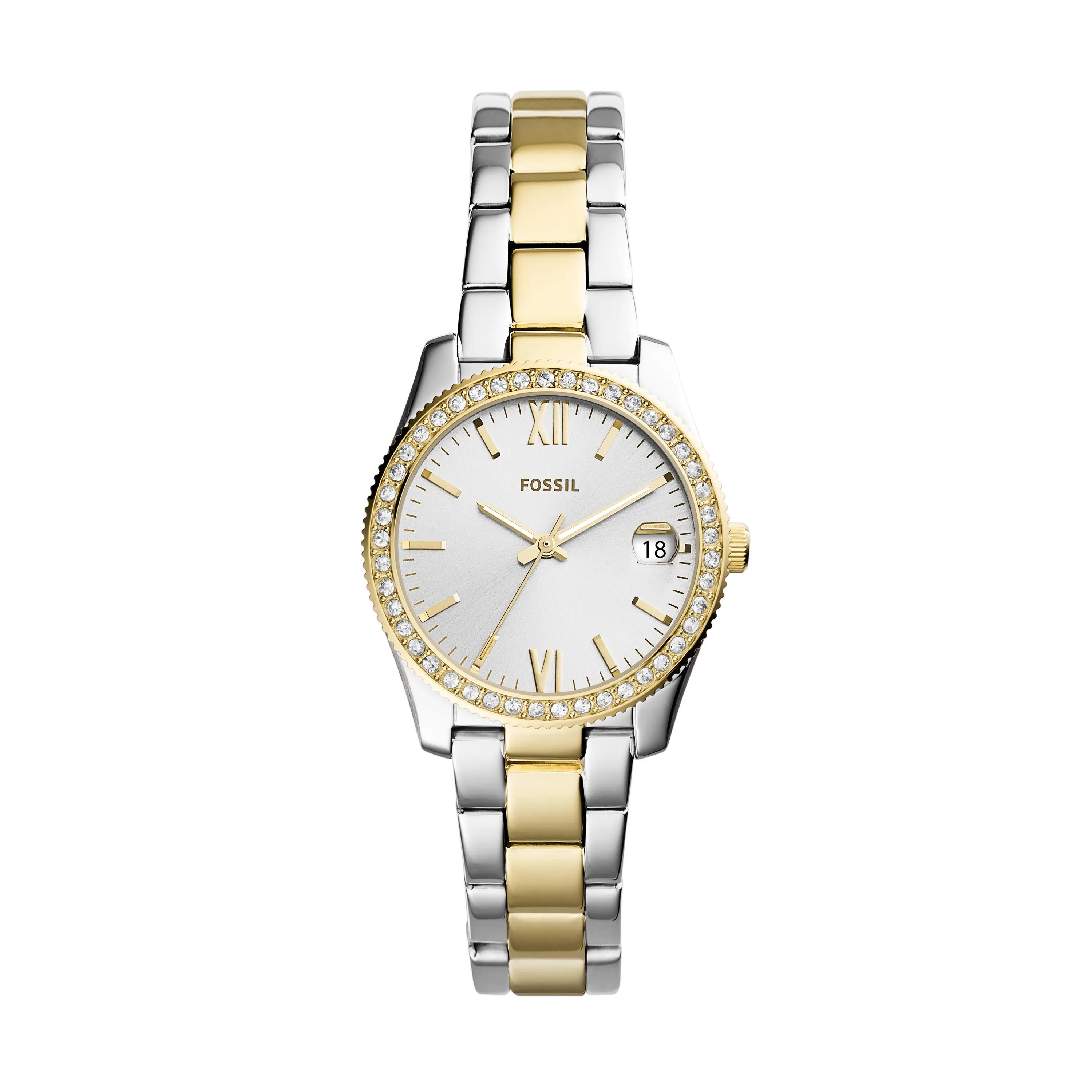 Fossil Ladies Scarlette Two-Tone Stainless Steel Watch Silver Dial