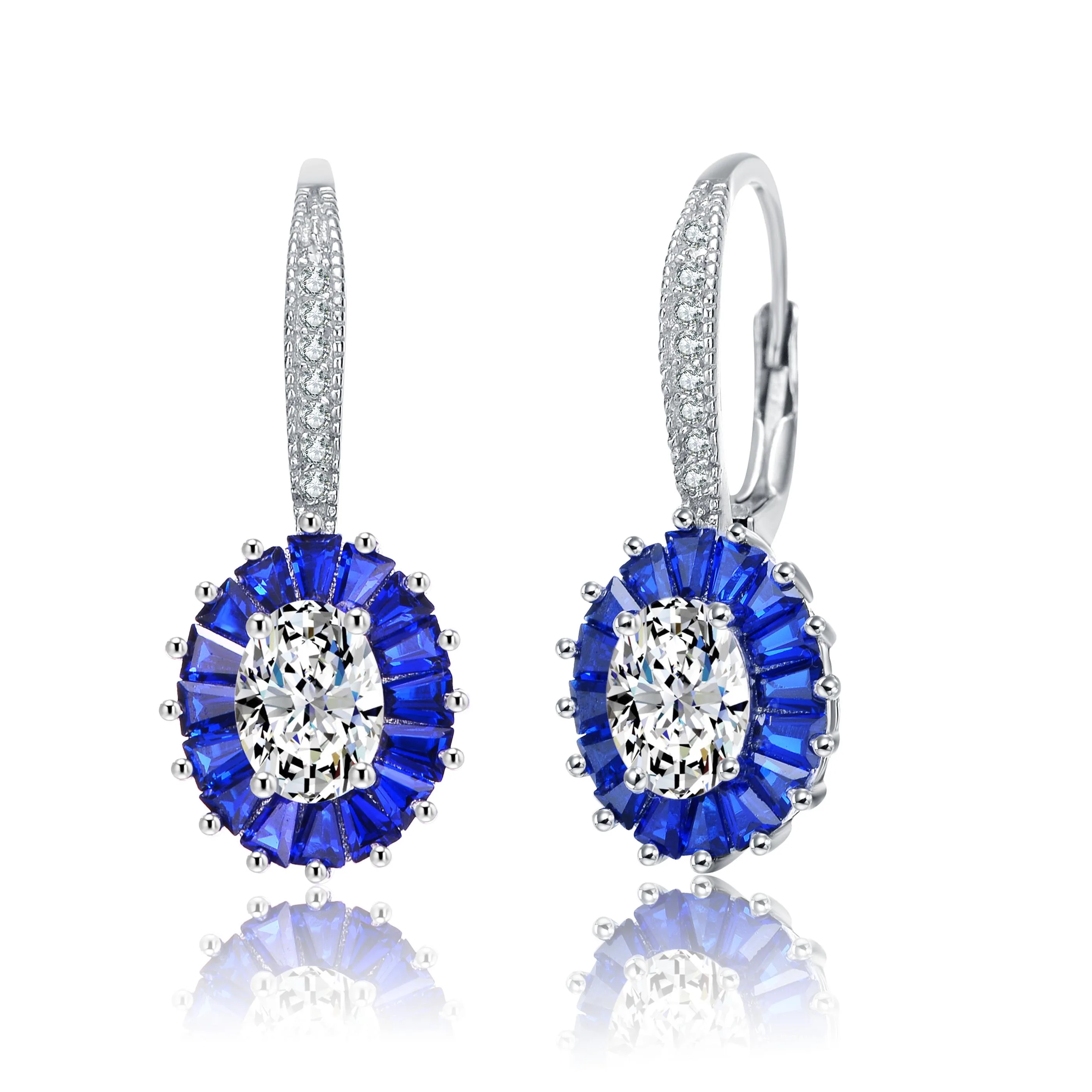 GENEVIVE Blue Cz Leverback Earrings Size 1.03