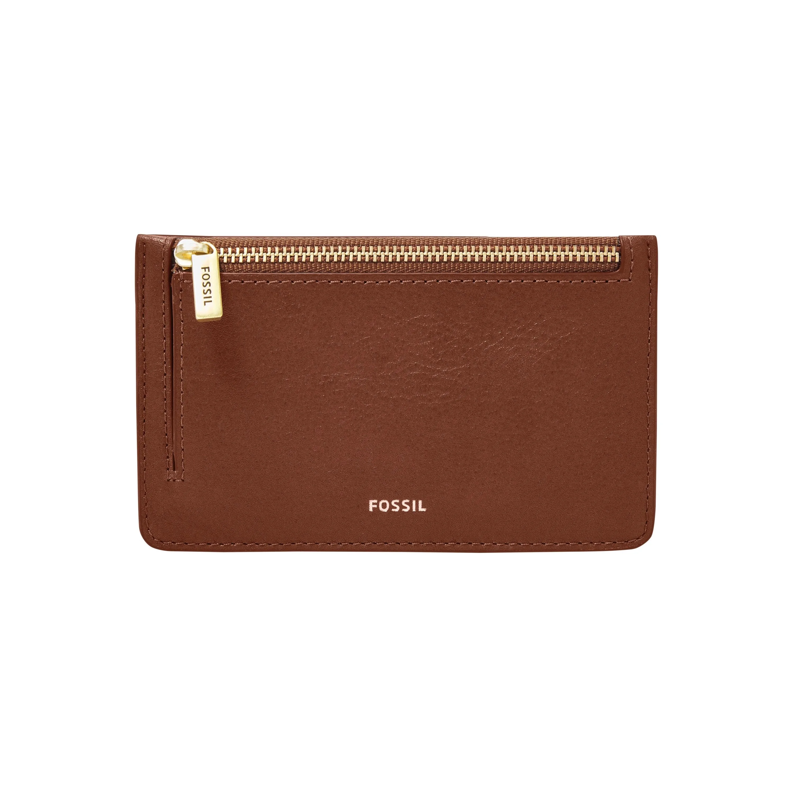 Fossil Ladies Logan Leather Zip Card Case Brown