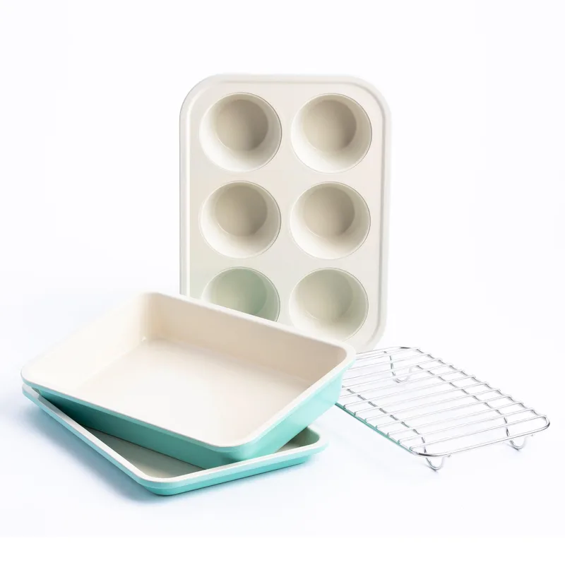 GreenLife 4Pc Healthy Ceramic Nonstick Toaster Oven Bakeware Set - Turquoise