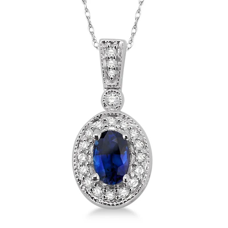 Jilco Inc Oval Diamond & Sapphire Necklace
