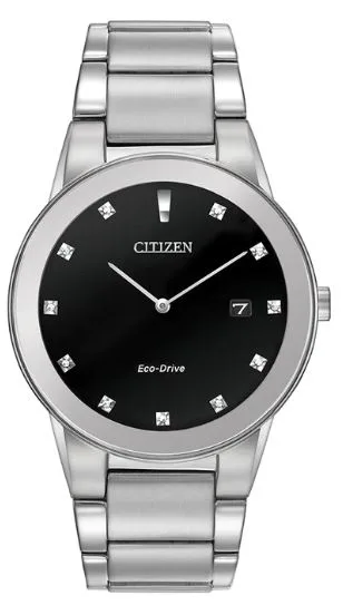 Citizen® Men's Axiom Diamond Eco-Drive® Stainless Steel Watch w/Black Dial