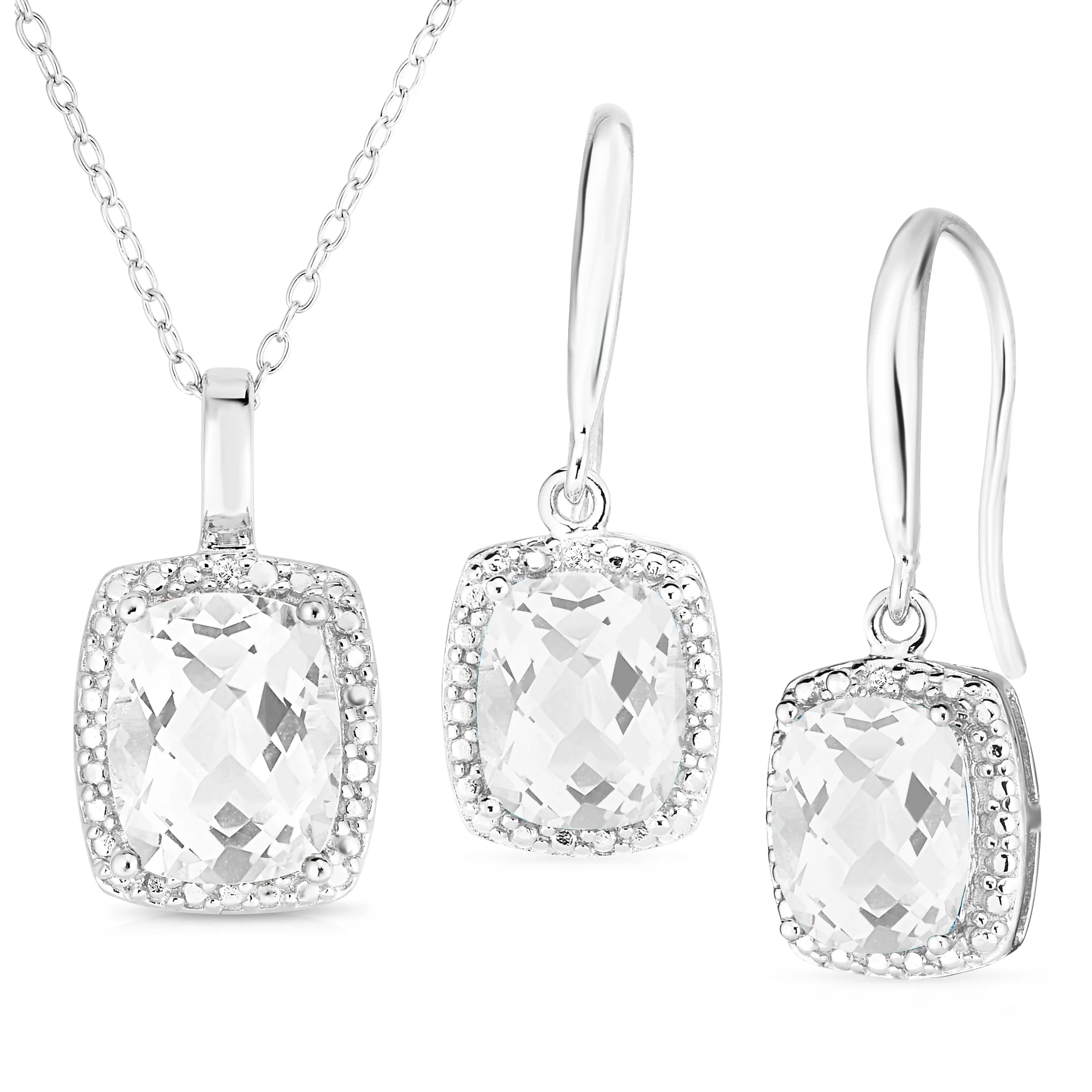 Jilco Inc Diamond & White Topaz Earring And Necklace Set