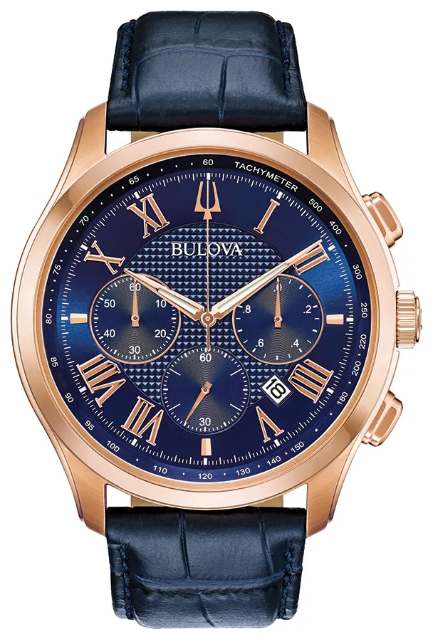 Bulova Watches Men's Wilton Chronograph Watch, Blue Leather w/Blue Dial
